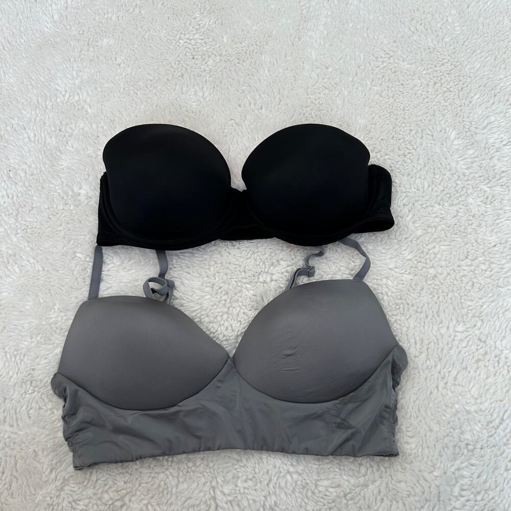 VS Pink Bundle Womens Wear Everywhere Bra Black/ Grey Sz 34D Sexy Casual Minimal